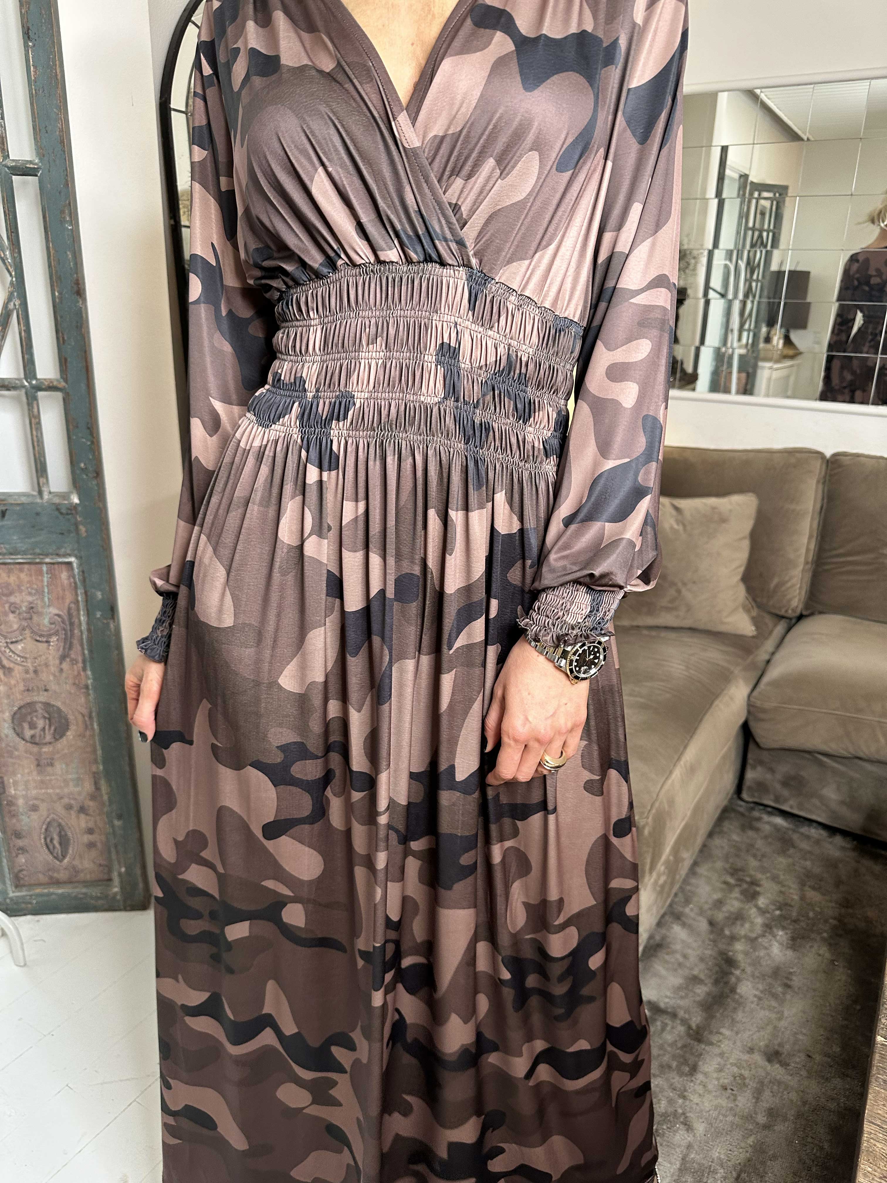 Pams Camo L/S - Elastisk kjole i camouflageprint